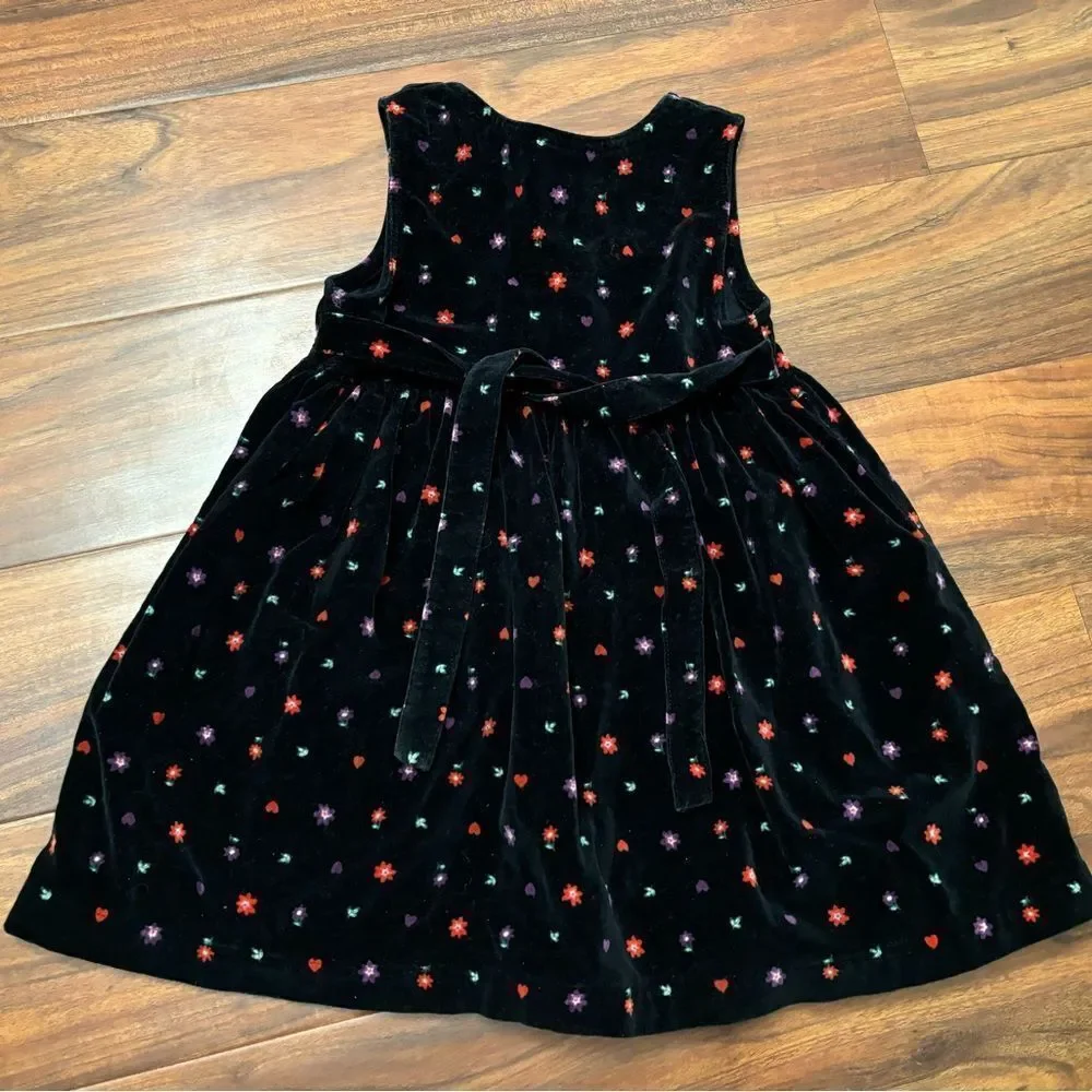 Osh Kosh B’Gosh vintage velour black floral button down sleeveless dress